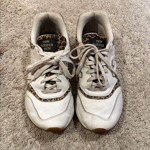 New Balance White and Animal Print Sneakers